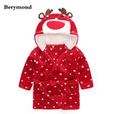 Winter Warm Flannel Children's Bathrobes Cute Cartoon Animal Cosplay Pajamas Bath Robe Sleepwear for 2-6 Years Old Baby Kids