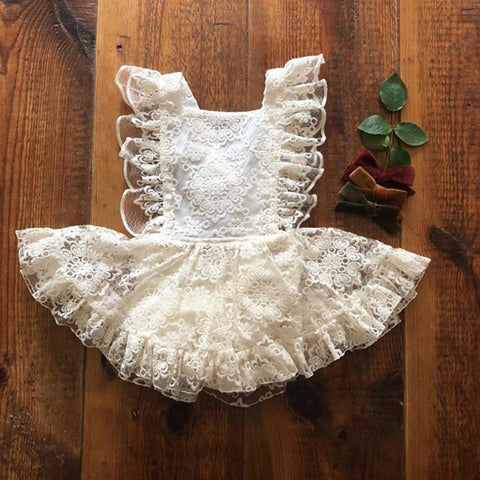 New Cute Dresses Newborn Infant Baby Girls Romper Jumpsuit Tutu Lace Ruffle White Backless Princess Dress Baby Clothes