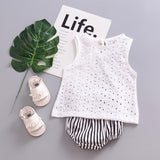 Fashion Baby Cute Lace Hollow Tops T-shirt Blouse White Outfits Sleeveless Newborn Baby Girl Cotton T-shirt New Arrival