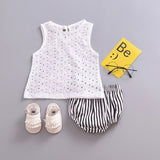 Fashion Baby Cute Lace Hollow Tops T-shirt Blouse White Outfits Sleeveless Newborn Baby Girl Cotton T-shirt New Arrival