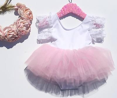 Lace Flower Sleeve Dress Kids Baby Girls Pink Rompers Lace Tutu Dress Clothes Outfits