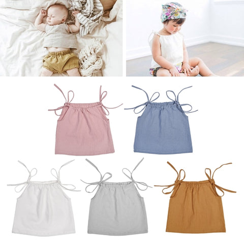 Newest Summer Baby Girl Cotton Strap Top Sleeveless T Shirt Newborn Shoulder Tie Top MAY14-A