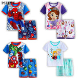 Kids Boys Girls Clothes Baby Pajamas Summer Short Sleeved Set Cartoon Spiderman Minnie Lackey Children's Sleepwear