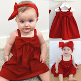 Cute Baby Girls Summer Sundress Bowknot Short Mini Vest Dress Toddler Kids Cotton Casual Dresses Sleeveless Outfit Red&Yellow