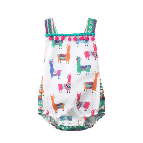 2018 Newly Lovely Causal Summer Romper Toddler Baby Boy Clothes Alpaca Cartoon Print Sleeveless O-Neck Tassel Romper 0-24M