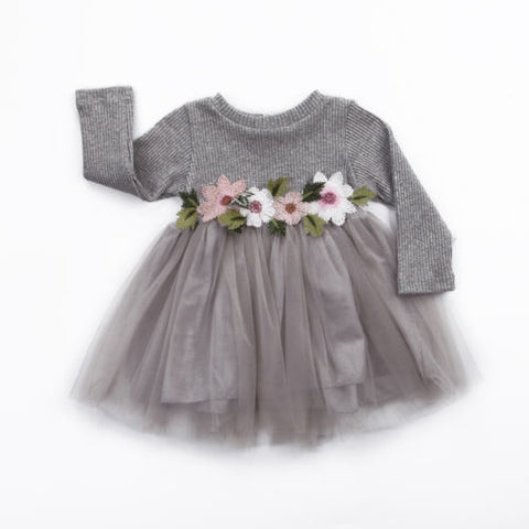 1PC Flower Girls Autumn Winter Knitted Dresses Cute Infant Baby Girl Long Sleeve Pink White White Tutu Ball Gown Dress 0-3Y