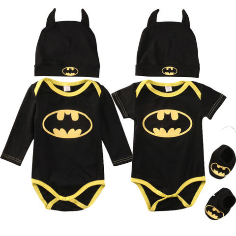 Fashion Batman Baby Boys Rompers Jumpsuit Cotton Tops+Shoes+Hat 3Pcs Outfit Clothes Set Newborn Toddler 0-24M Kids Clothes