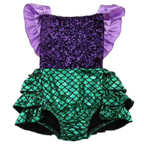 Hot Baby Girl Sequins Mermaid Romper Jumpsuit Sunsuit Outfits Costume
