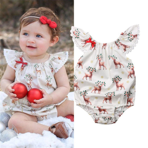 Emmababy Hot Sale Newborn Baby Girls Xmas Deer Christmas Romper Leisure Comfort Outfits Kids Clothing Party Outwear Clothes Gift