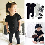 Pudcoco Cotton Newborn Baby Boy Girl Romper Short Sleeve Solid Color Button One Piece Jumpsuit Clothes 0-24M