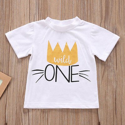 1ST Birthday Toddler Infant Baby Boys Girls Casual Crown One Letter Summer Clothes T-shirt Tops Kids Clothing