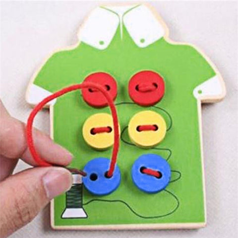 Kids Montessori Educational Toys Children Wooden Beads Lacing Board Toys Toddler Sew On Buttons Early Education Teaching Puzzle