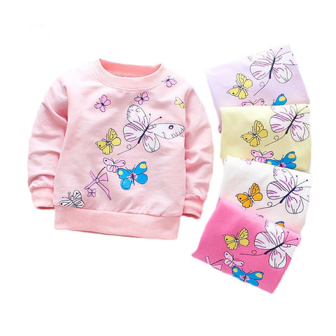 Cotton Girls T-Shirts Cute Butterfly Girls Tees Baby Girls Long Sleeve T-Shirt Sport Shirts Baby Clothing Autumn Style