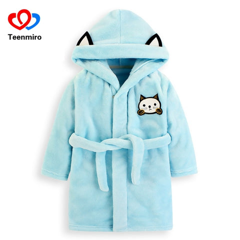 Baby Flannel Bathrobes Robe Kids Cartoon Sleepwear Hooded Robes for Girls Cat Pajamas Boys Thick PJS Children Home Wear Clothing