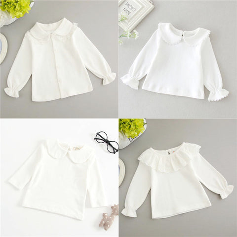 Newborn Baby Boy White T Shirt Infant Kids Girls Long Sleeved Cotton Blouse Tops Tee Shirts Baby White Ruffle Toddler Colthes