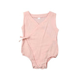 2019 Cute Newborn Infant Baby Girls Clothes Sleeveless Solid Romper Cotton Linen Kimono Jumpsuit Clothes 0-18M