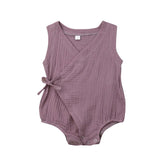 2019 Cute Newborn Infant Baby Girls Clothes Sleeveless Solid Romper Cotton Linen Kimono Jumpsuit Clothes 0-18M