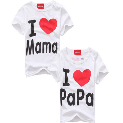 Boys Girls T-Shirt  Short Sleeve Tops  Simple Letter Love Mom and Dad Baby Cotton Long  Sleeved T-shirt suit 80-110