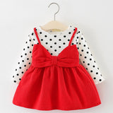 Dot Princess Baby Girl Dress Party Birthday Dress 2019 Spring baby Girls Clothing Suits Knitted Shirts Strap Ruffle Dresses