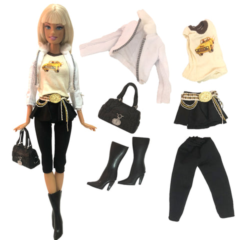 NK One Set Doll Dress Fashion Super Model Coat Modern Outfit Daily Wear Bag Shoe  For Barbie Doll Accessories Gift Baby Toys 01A