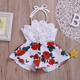 Pudcoco Summer Newborn Baby Girl Clothes Sleeveless Lace Flower Print Strap Romper Jumpsuit One-Piece Outfit Summer Clothes