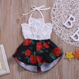 Pudcoco Summer Newborn Baby Girl Clothes Sleeveless Lace Flower Print Strap Romper Jumpsuit One-Piece Outfit Summer Clothes