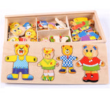 Wooden Puzzle Set Baby Educational Toys Puzzles Kids Children's Wooden Toy Bear Changing Clothes