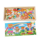 Wooden Puzzle Set Baby Educational Toys Puzzles Kids Children's Wooden Toy Bear Changing Clothes